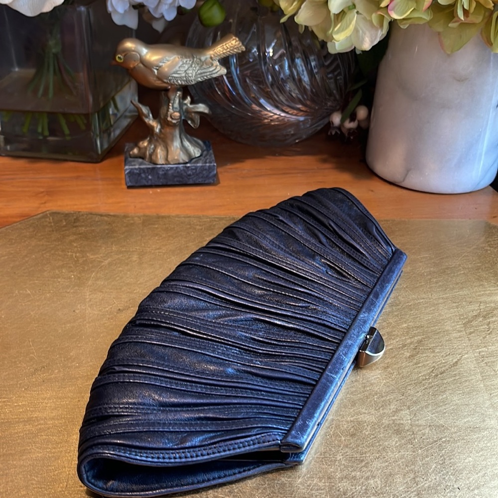 RODO Switzerland Pleated Leather and Metal Chain Clutch | Evening Bag